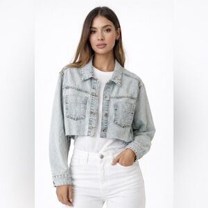 Zara Light Blue Cropped Denim Jacket